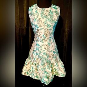 Aura Cream, Green, Sparkly Gold Embroidered Ruffle Dress, Size S